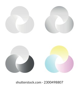 vector set of three circle venn diagram templates for presentation, infographic chart, logic analysis