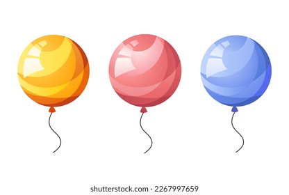 Vector set of three colored ballons. Cute festive illustrations.