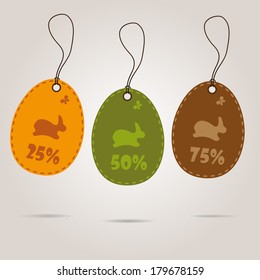 vector set of three easter day celebration shopping tags. Illustration.