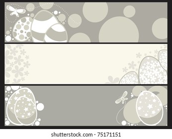 vector set of three easter egg decorated header, vector illustration