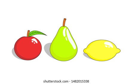 Vector set of three fruits with shadow