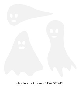 Vector set of three ghosts for Halloween on a transparent background in trendy gray tint. Isolate.