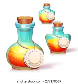 Vector set of three glass flask with potion.