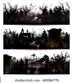 Vector set of three Halloween black silhouettes