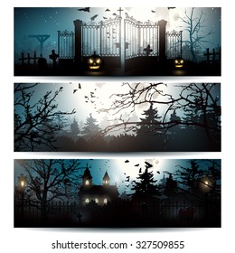 Vector set of three Halloween horizontal banners