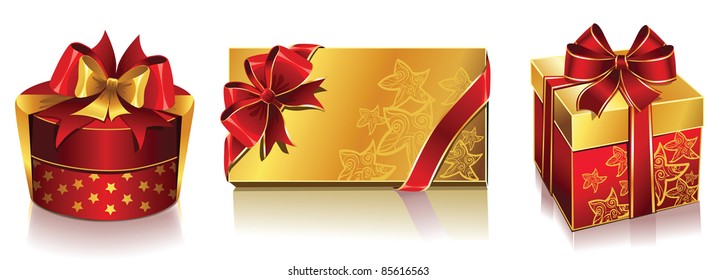 Vector set of three holiday and christmas boxes