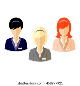 vector set of three icons, a girl employee the operator the office, isolated white background