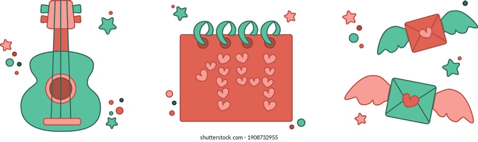 Vector set of three icons for Valentine's Day