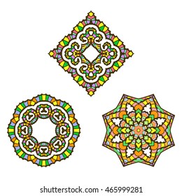 Vector set from three mandalas. Vector mandalas. Ethnic decorative elements. 