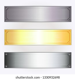 Vector set of three metallic plates. For use as banners or headers.