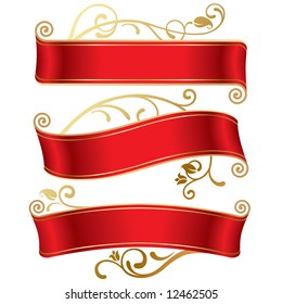 Vector set of three red banners