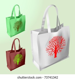 Vector Set Of Three Reusable Bags With A Tree Silhouette