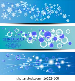 vector set of three seasonal bokeh banners with snowflakes