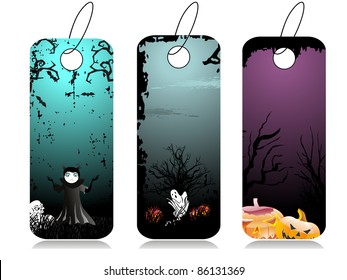 vector set of three spooky design halloween tag
