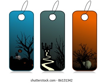 vector set of three spooky element design halloween tag