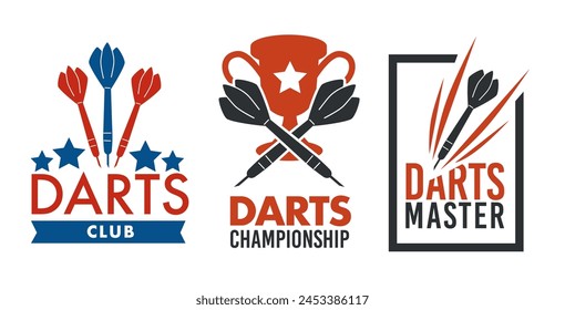 Vector set of three unique darts club logos with different styles and elements.