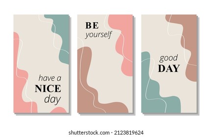 Vector set of three vertical stories. Trendy abstract backgrounds. Ready design for social media, story, post. Reels template for smartphone. Flat style illustration. 