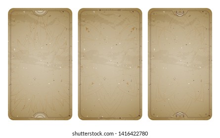 
Vector set of three vintage backgrounds with geometric symbols and frames. Sacred mystic signs drawn in lines. In sepia colors. For you design and magic craft.