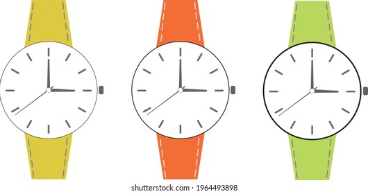 Vector Set of three watches. Watches collection isolated on white background