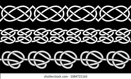 A vector set of three white celtic patterns on the black background 