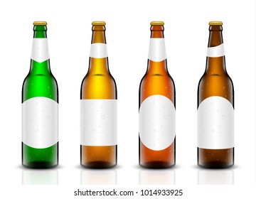 Vector set, Three-dimensional bottles. 3d illustration of empty beer bottles. Packing for your design. Realistic set of isolated objects.