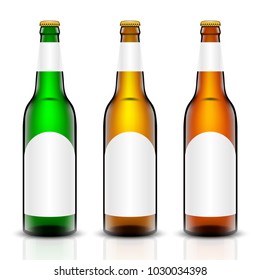 Vector set, Three-dimensional bottles. 3d illustration of empty beer bottles. Packing for your design. Realistic set of isolated objects.