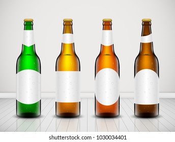Vector set, Three-dimensional bottles. 3d illustration of empty beer bottles. Packing for your design. Realistic set of isolated objects.