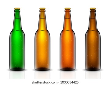 Vector set, Three-dimensional bottles. 3d illustration of empty beer bottles. Packing for your design. Realistic set of isolated objects.