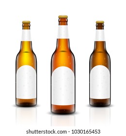 Vector set, Three-dimensional bottles. 3d illustration of empty beer bottles. Packing for your design. Realistic set of isolated objects.