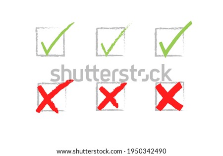 A vector set of tick and cross signs in red and green colors. Perfect graphic for UX UI and web design. Flat icon design