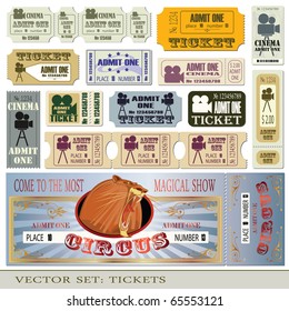 Vector set: tickets admit one in different styles.