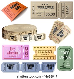 Vector set of tickets and coupons isolated on white background.