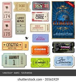 vector set: tickets in different styles