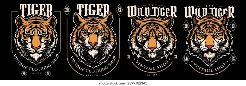 Vector set of tiger head illustration. For shirt and logo