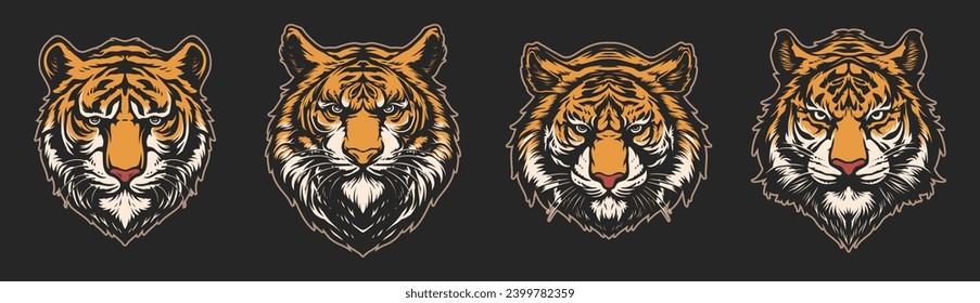 Vector set of tiger head illustration. For shirt and logo