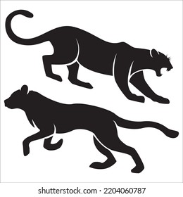 Vector Set Of Tigers Silhouettes Illustration Isolated On White Background