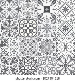Vector set of tiles background in grey and white. For wallpaper, backgrounds, decoration for your design, ceramic, page fill and more.
