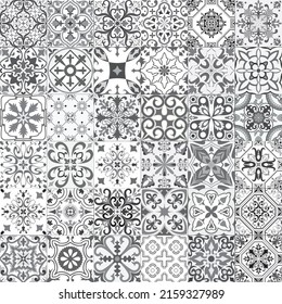 Vector set of tiles background. Mosaic pattern for ceramic in dutch, portuguese, spanish, italian style.