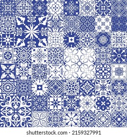 Vector set of tiles background. Mosaic pattern for ceramic in dutch, portuguese, spanish, italian style.