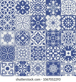 Vector set of tiles background in portuguese style.