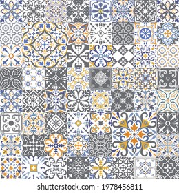 Vector set of tiles. Mosaic pattern for ceramic in dutch, portuguese, spanish, italian style.