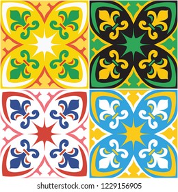 Vector set of tiles in portuguese, spanish, italian style. For wallpaper, backgrounds, decoration for your design, ceramic, page fill and more.