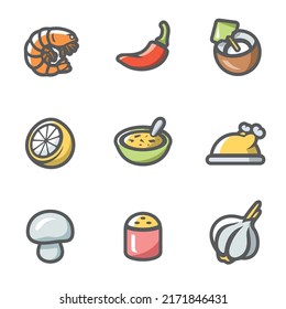 Vector Set of Tom Yam soup Icons.