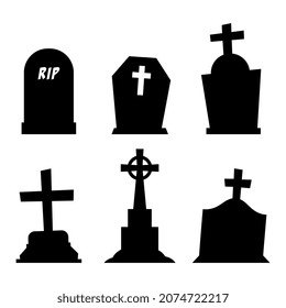 Vector Set of Tombstone Illustrations on White Background