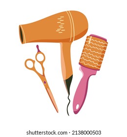 Vector set of  tools and accessories for hairdresser. Hand drawn illustration