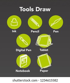 Vector set tools drawn vector artist materials. 