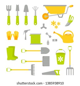 Vector set of tools for gardening. Gardening collection. Cartoon style