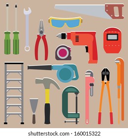 Vector set of tools instrument on isolated background