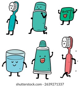 vector set of tooth care set cartoon