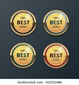 Vector Set of Top Quality Guarantee Golden Brown Red Blue Purple Violet labels  Close up Isolated on Background
